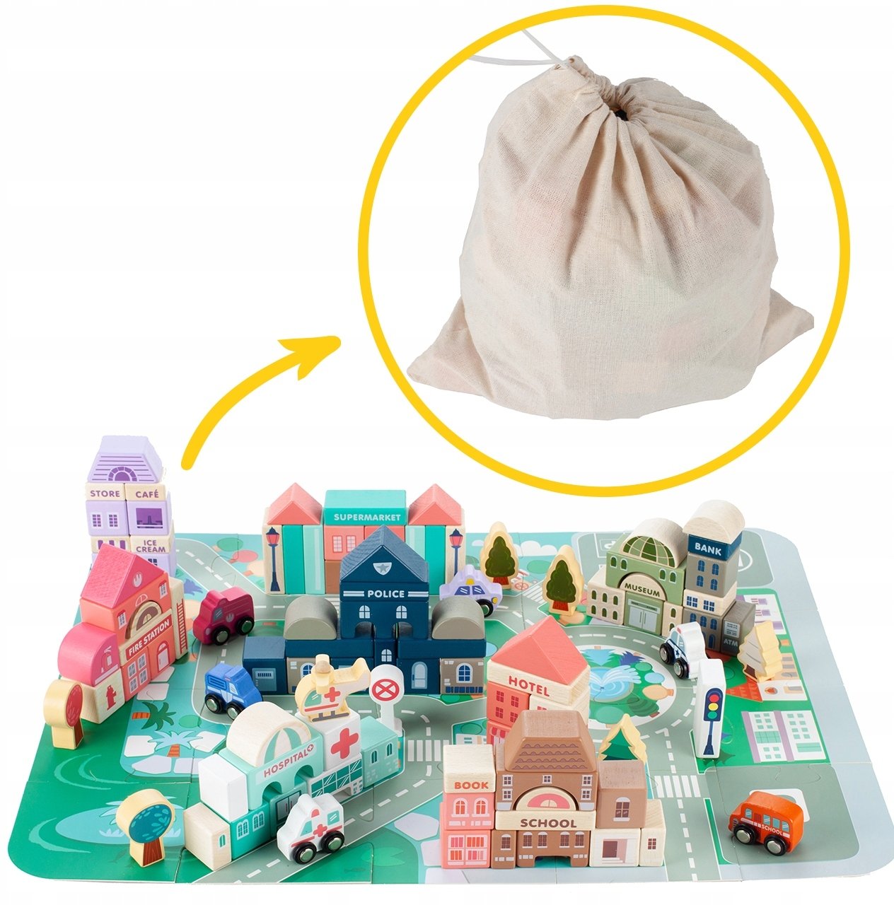 Drewniane Klocki Edukacyjne Konstrukcyjne Miasto 115 Elementów