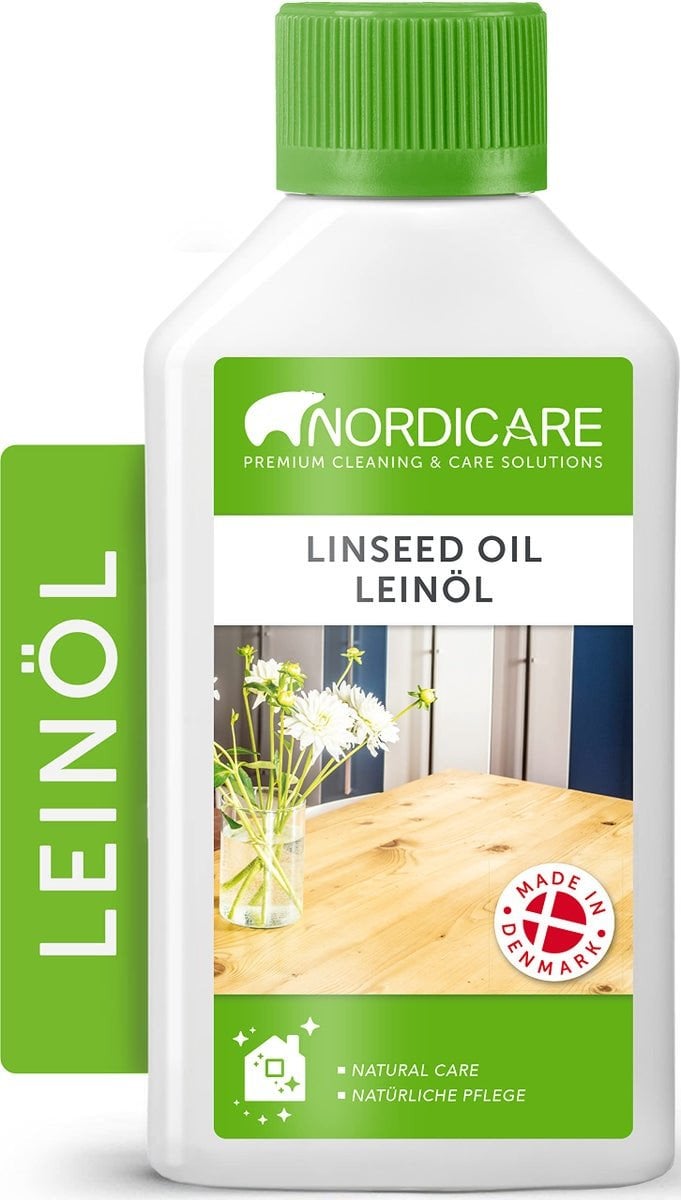 Bel London Nordicare LINSEED OIL is a vegetable oil for treatment and maintenance of all solid wood. The oil leaves a 100% biological surface and unde
