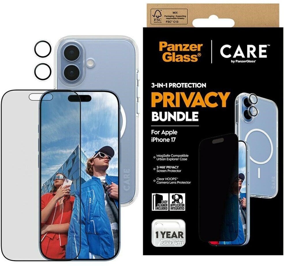 Zestaw ochronny CARE by PanzerGlass Flagship Privacy 3w1 Etui+Szklo Prywatyzujace+Lens do iPhon