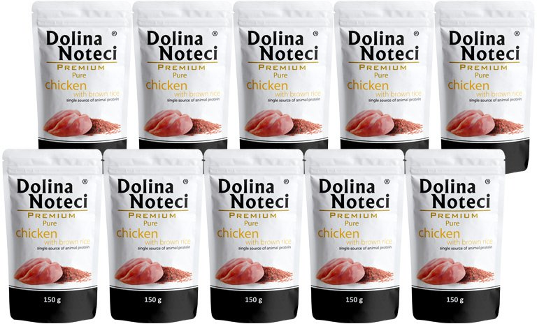 Mokra karma dla psa alergika Dolina Noteci Premium Pure bogata w kurczaka z ryżem zestaw 10 x 150 g