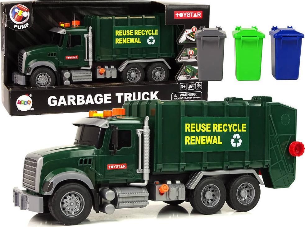 LeanToys Samochód Śmieciarka Kosze Ciemnozielona Dźwięki Światła