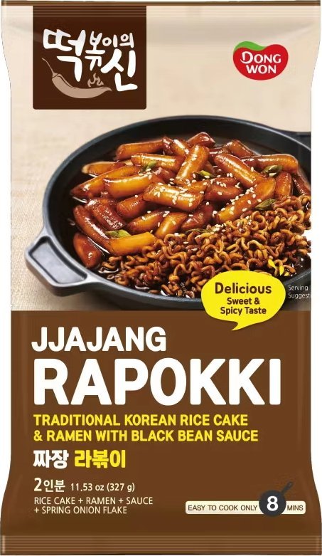 Dongwon Kluski ryżowe z makaronem Ramen Jjajang Rapokki z sosem z czarnej fasoli 327g - Dongwon