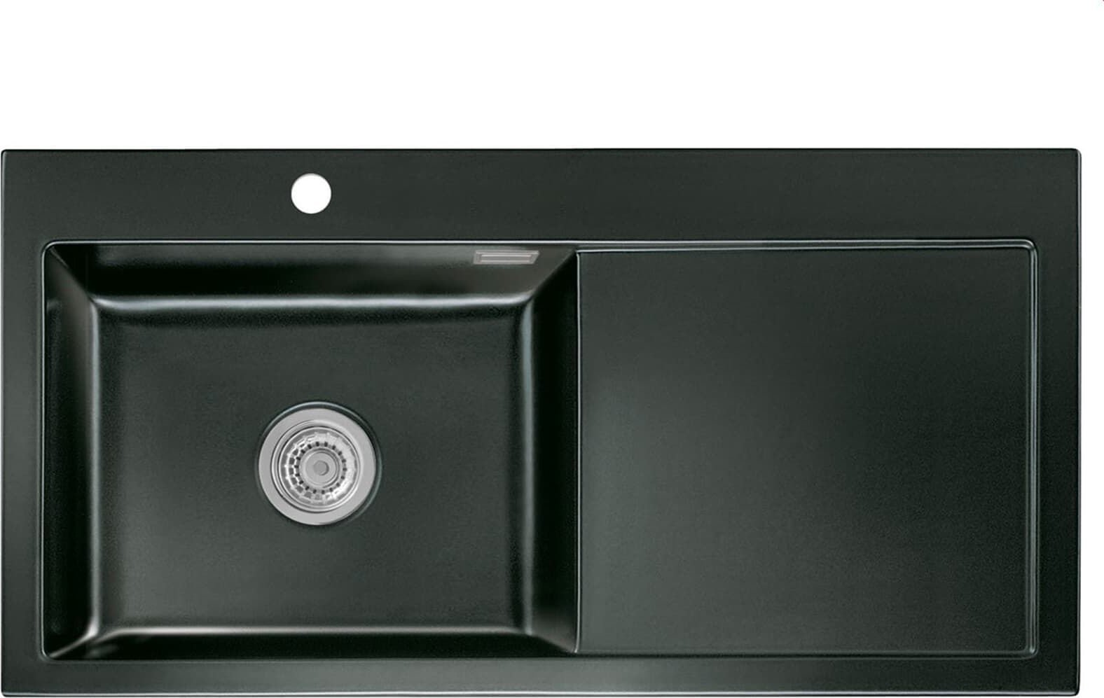 SYSTEMCERAM Systemceram Mera 100 SL Nero, zlewozmywak ceramiczny, korek manualny