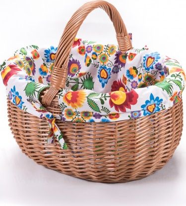 Wiklinowy Świat Wiklinowy koszyk zakupowy PT z wkładem obszyciem materiałowym trzy krańce