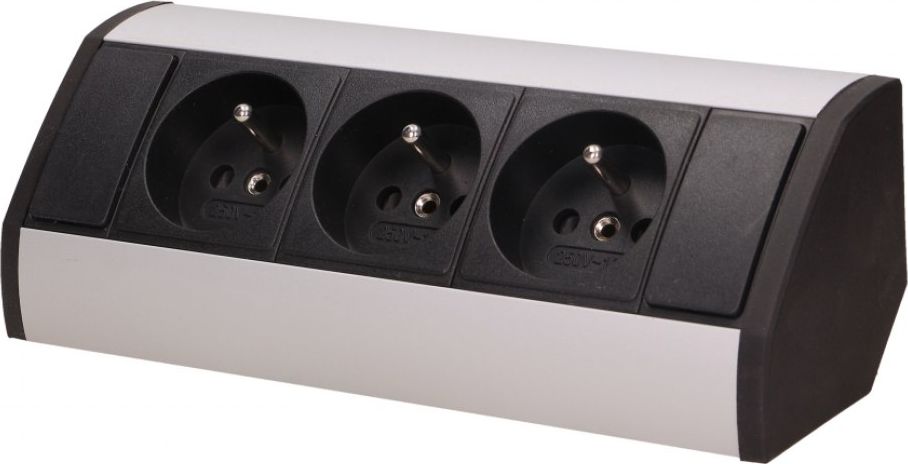 Orno Gniazdo meblowe 3x2P+Z, czarno-srebrne