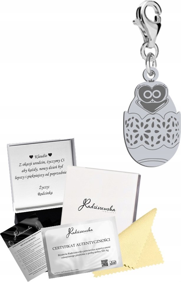 Radziszewska Jewellery Charms Srebrny Kurczaczek Wielkanocny Prezent Biżuteria ŻYCZENIA GRATIS