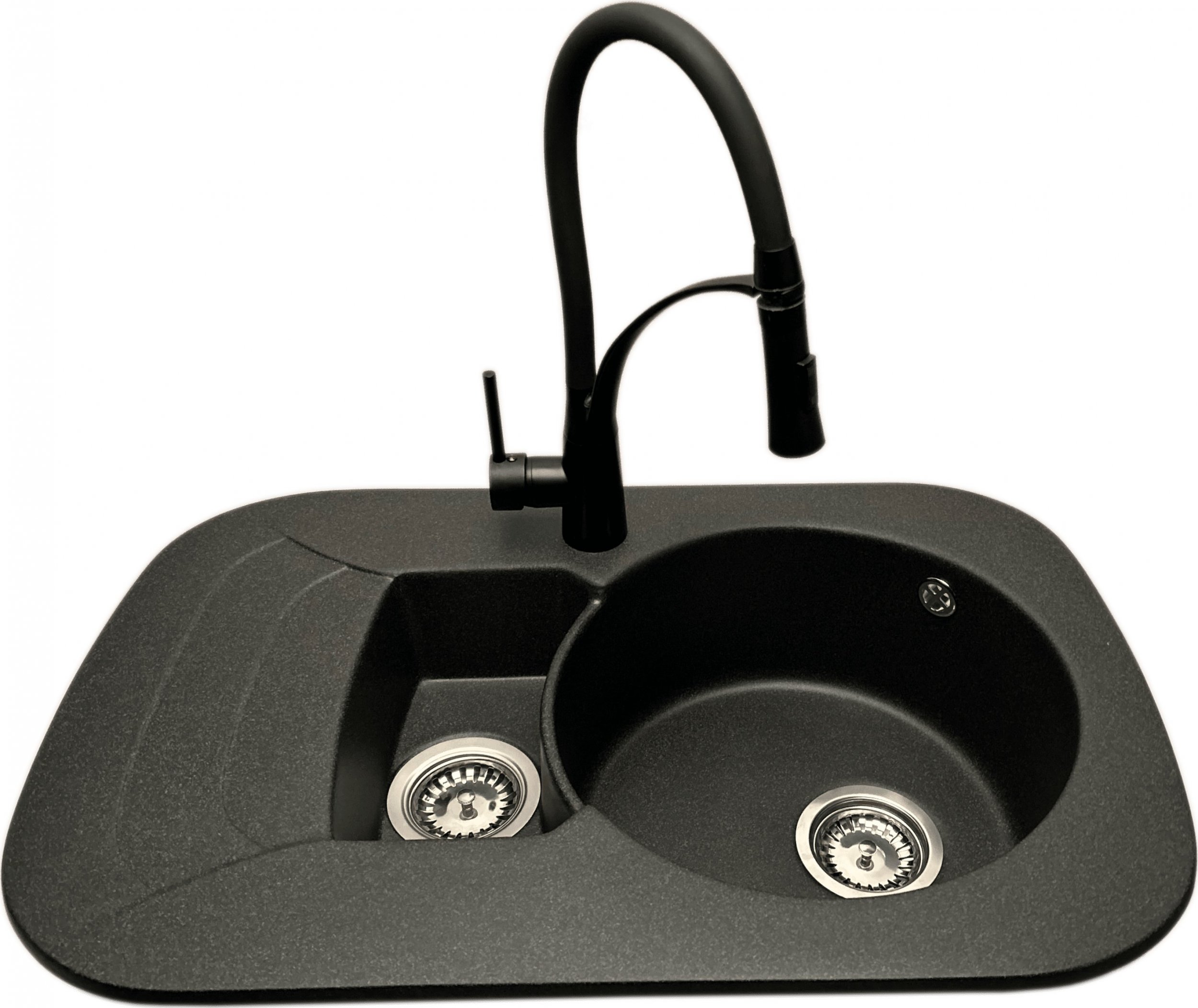 Zlewozmywak PREHNIT Zlewozmywak 1,5 komorowy z ociekaczem VIGEN grafit z lewym ociekaczem + bateria NEXO