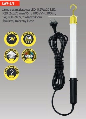 Kel lampa warsztatowa Led 6w z wyłącznikiem 5m (W-98731)