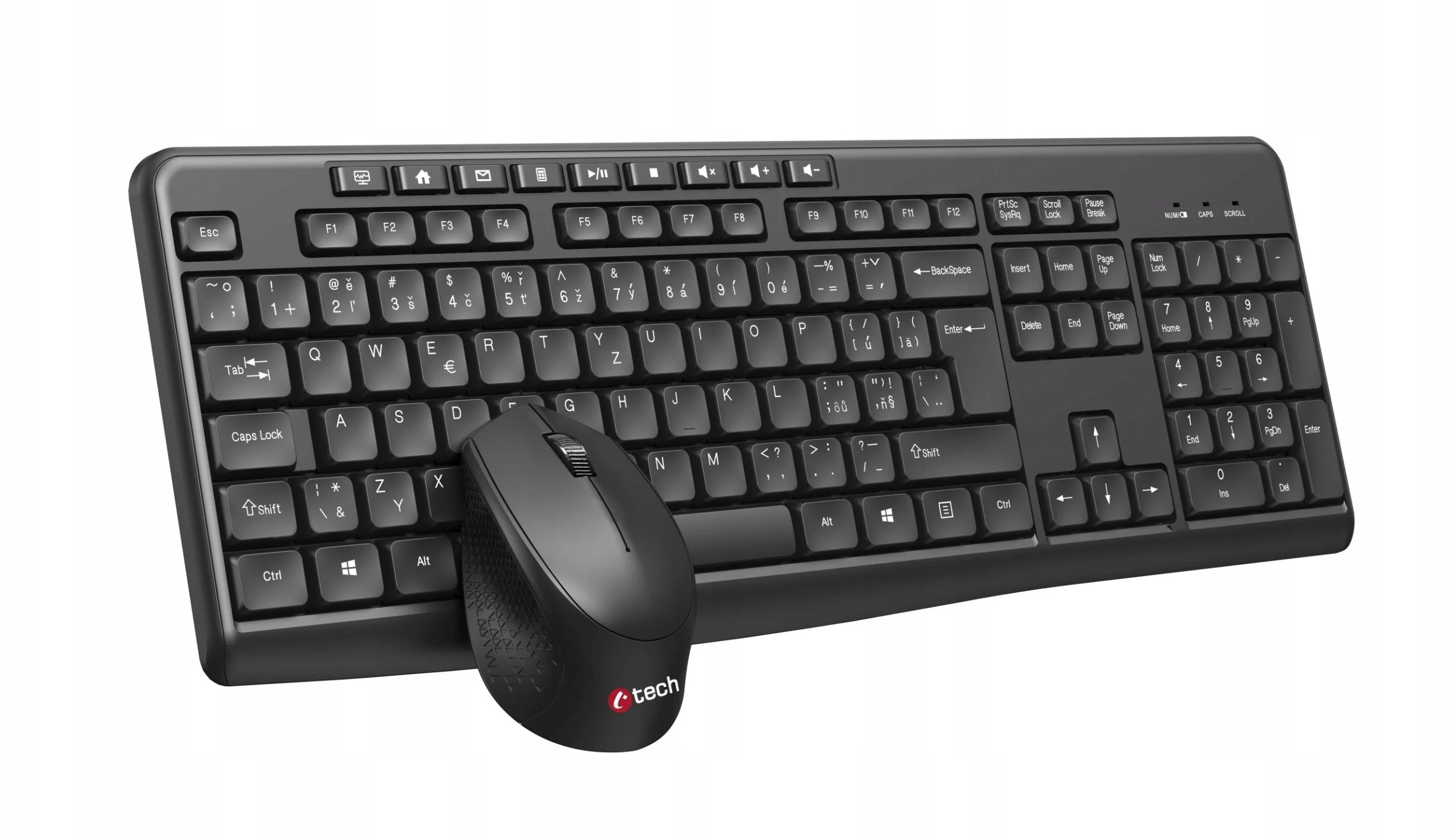 Klawiatura + mysz C-Tech C-TECH klawiatura z myszą WLKMC-04 Bezprzewodowy zestaw 2.4GHz CZ czarny