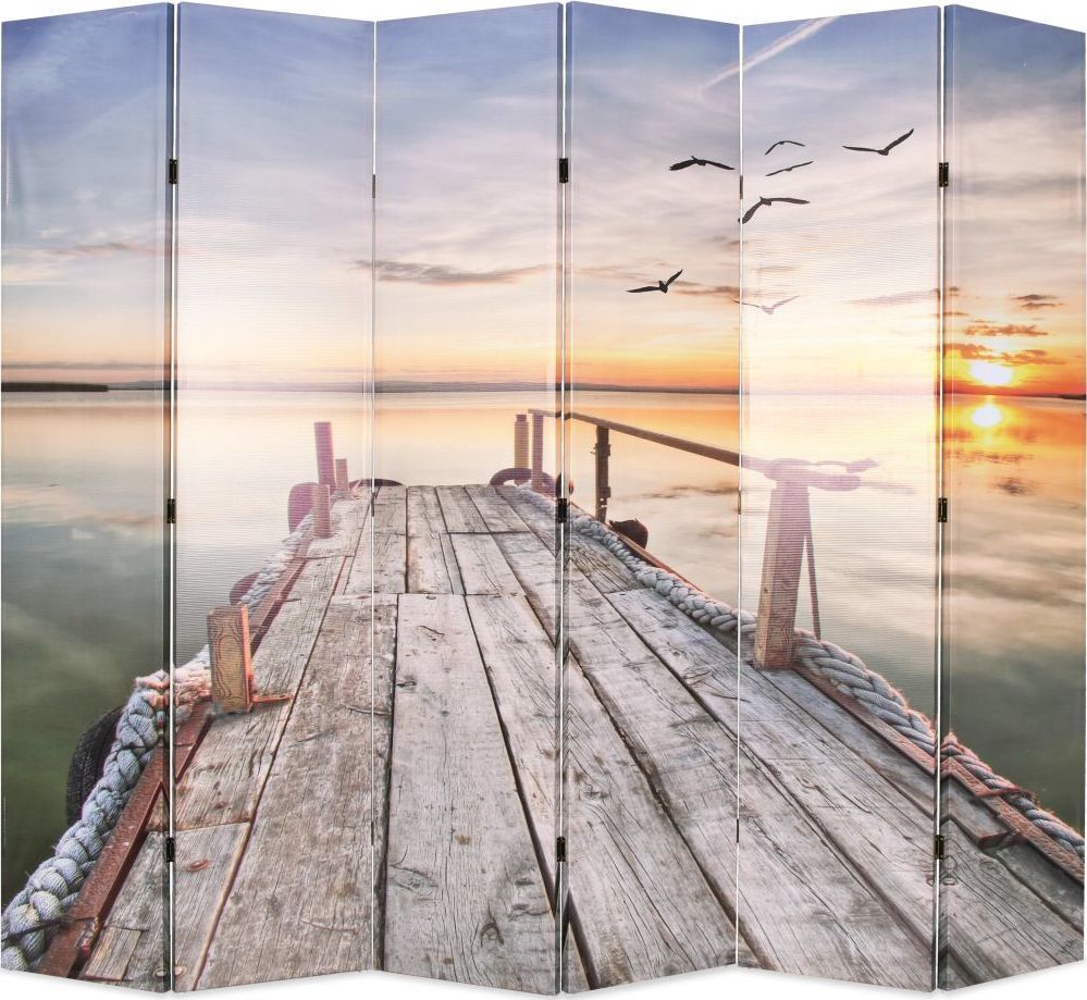 vidaXL Składany parawan, 228x170 cm, nadruk jeziora