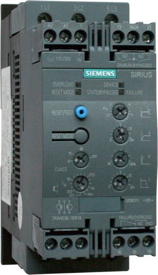 Siemens Softstart 3-fazowy 200-480VAC 63A 30kW/400V Uc=110-230V AC/DC S2 (3RW4037-1BB14)