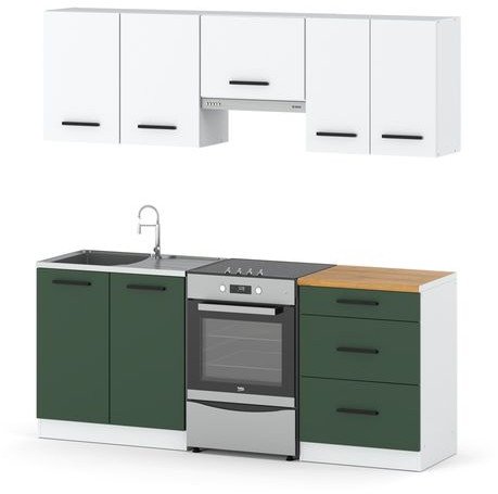 Kuchnia Mała 2.0m Modułowa Nowoczesna Z Blatem Biały Biały Butelkowa Zieleń