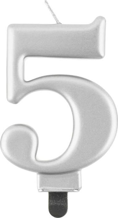 GoDan Świeczka urodzinowa "5" srebrna 8cm