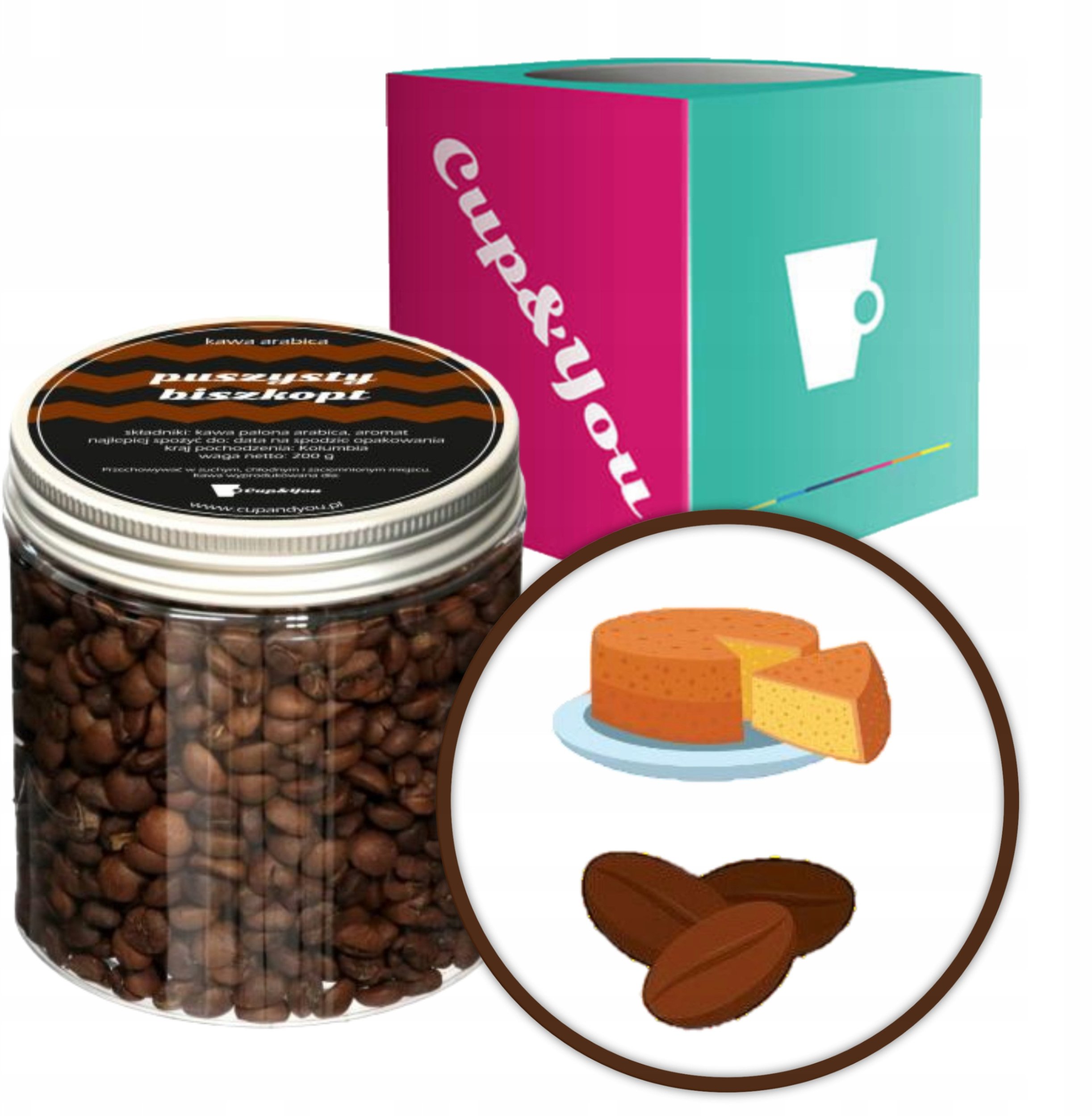 Kawa aromatyzowana smakowa ziarnista PUSZYSTY BISZKOPT ARABICA Cup&You 200g na prezent upominek dla kobiety mężczyzny faceta mamy taty żony męża