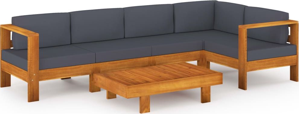 vidaXL 6-cz. zestaw mebli ogrodowych, ciemnoszare poduszki, akacja