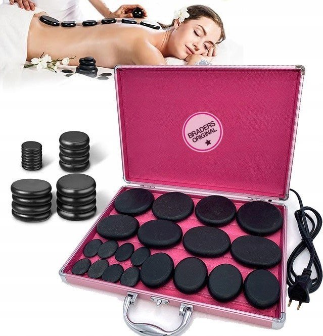 Zestaw do masażu gorącymi kamieniami bazalt - 20 sztuk idealnych na prezent