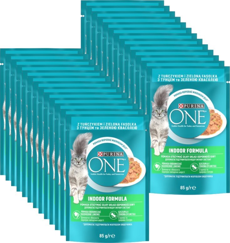 Purina One Indoor Formula Karma dla kotów z tuńczykiem i zielona fasolką 26x85 g