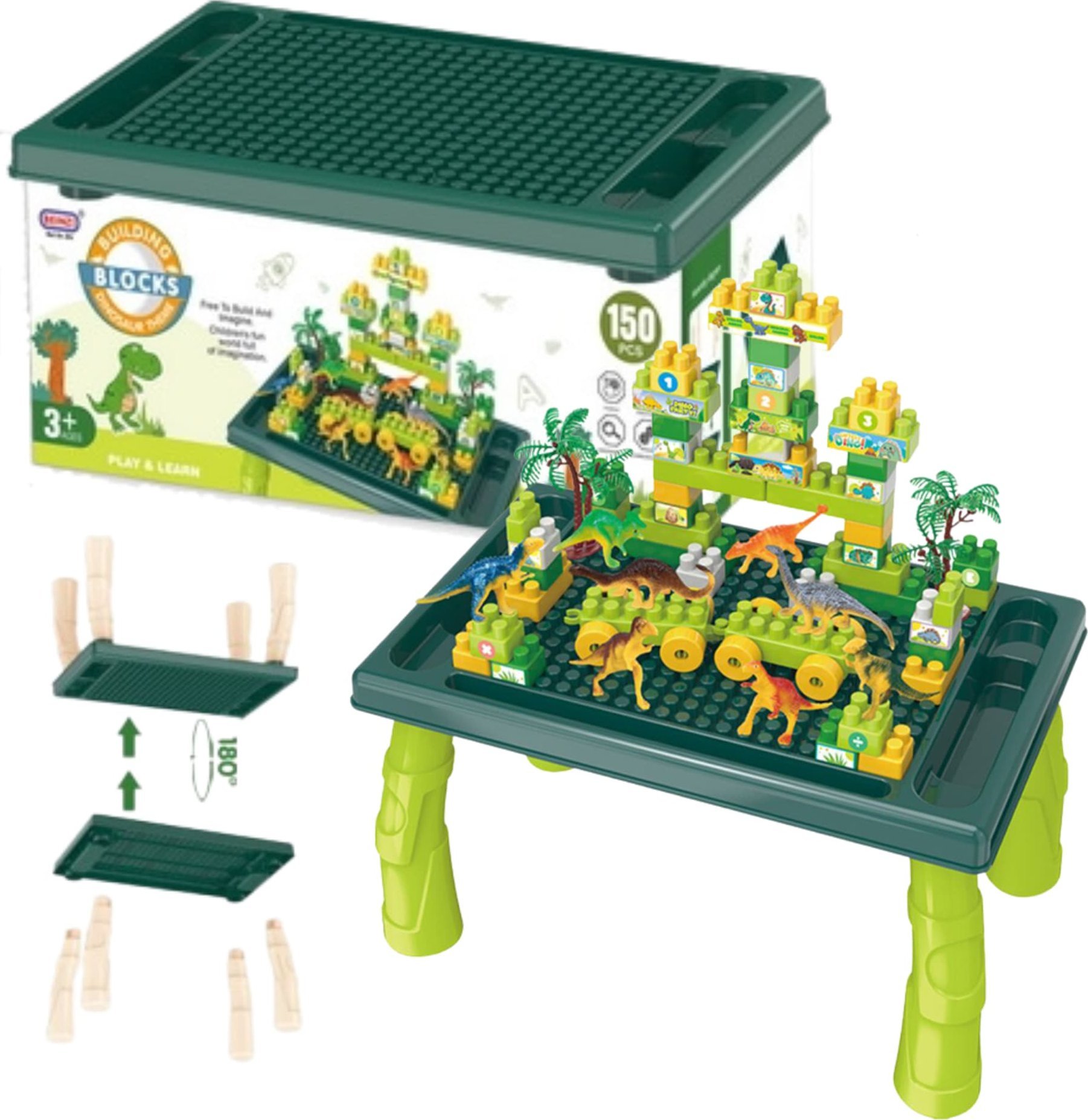 ProNice DUŻY ZESTAW KLOCKÓW KLOCKI DINOZAURY STOLIK DLA DZIECI UKŁĄDANKA FIGURKI