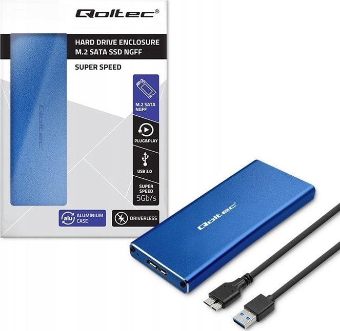 Kieszeń Qoltec Obudowa/kieszeń Qoltec na dysk M.2 SSD | SATA | NGFF | USB 3.0 | Super speed 5Gb/s | 2TB | Niebieski