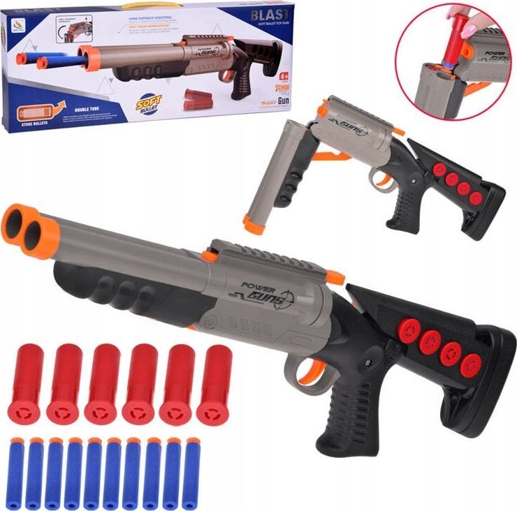 Jokomisiada Duży karabin strzelba dubeltówka na naboje piankowe strzałki łuski ZA5150