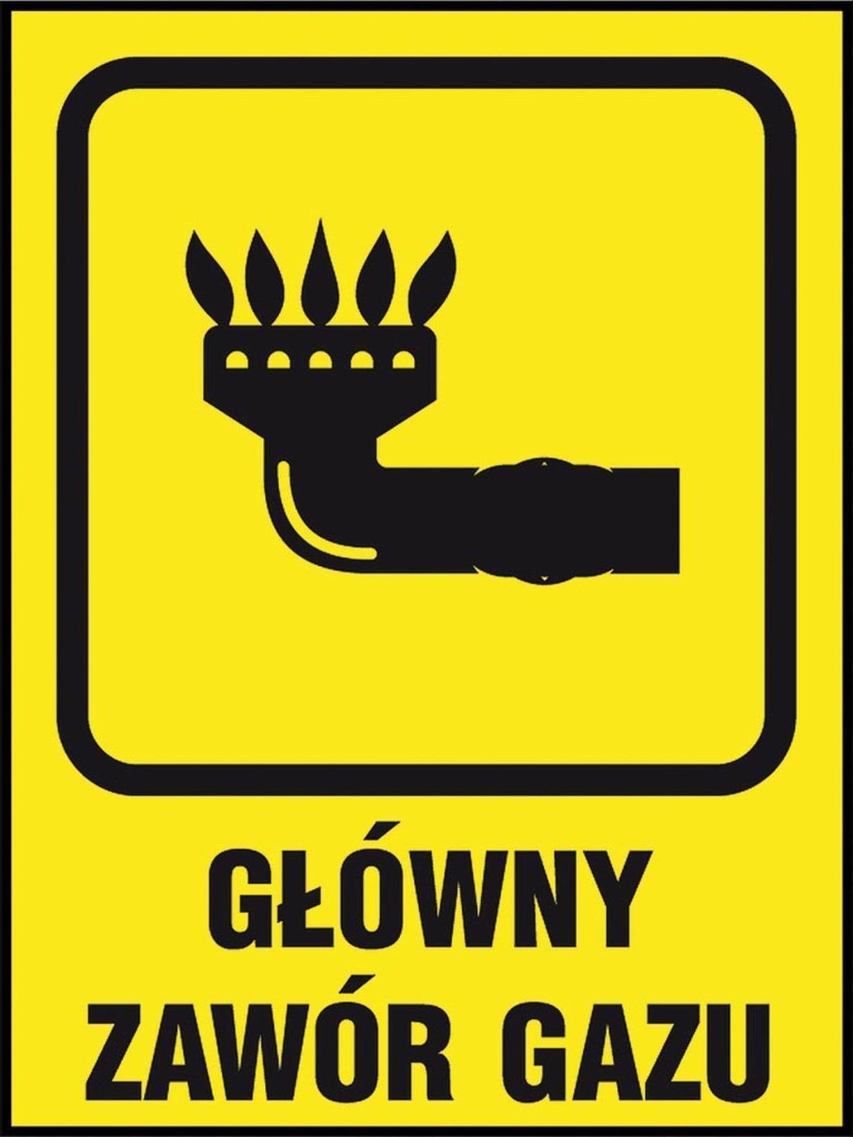 R.E.I.S. Z-36G - Znak uzupełniający - gaz Główny zawór gazu, folia, płyta PCV