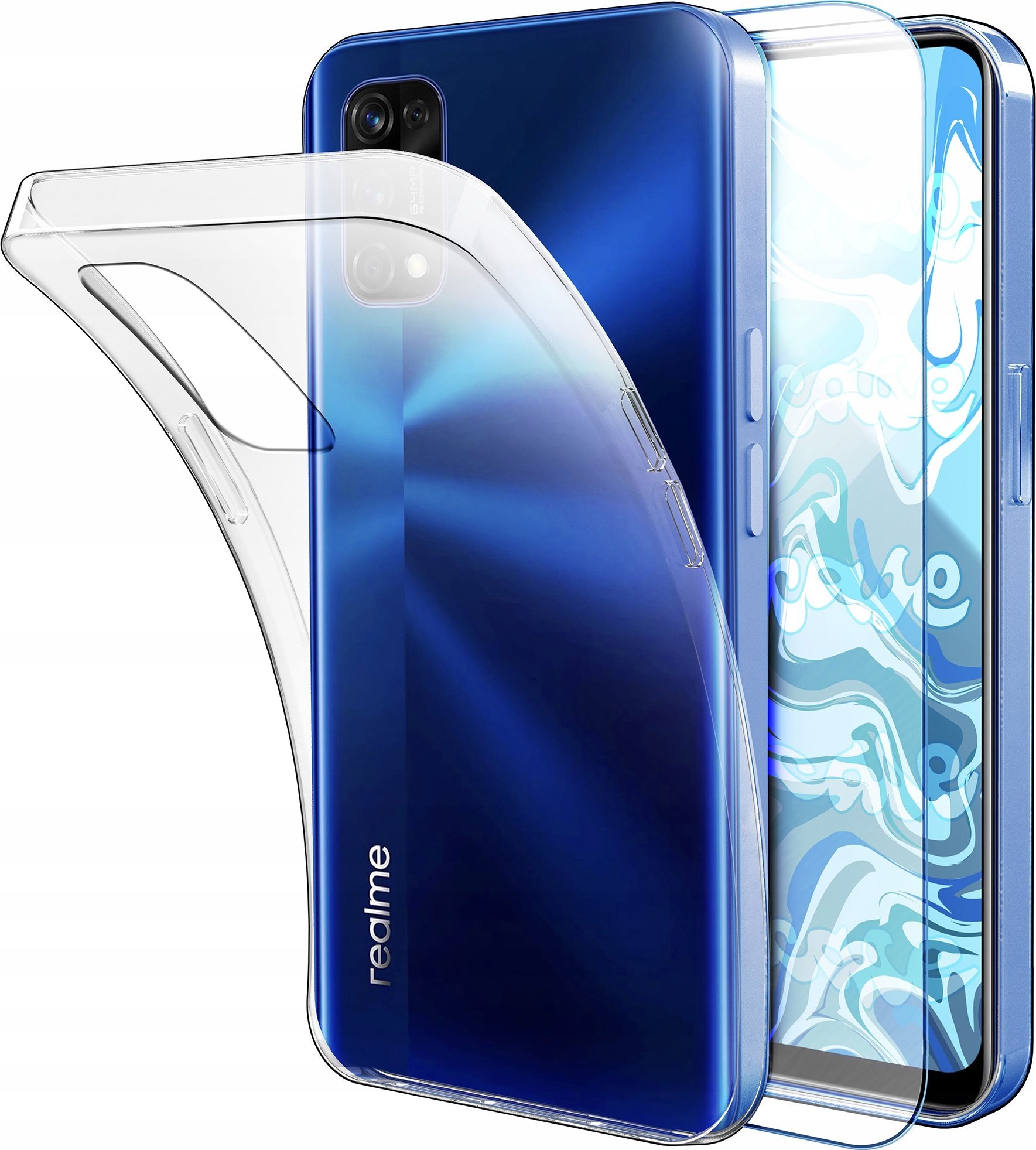 Etui Do Realme 7 Pro (Przezroczyste, Silikonowe, Ochronne, Case) Szkło 9H