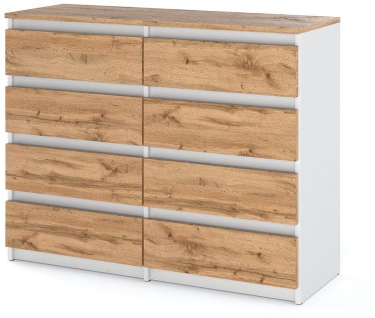 Komoda 8 Szuflad Skandynawska 120cm Nowoczesna Hugo Szafka Rtv Biały Wotan