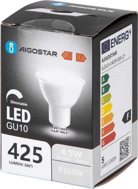 Aigostar Żarówka LED GU10 4,9W 6500K z możliwością ściemniania LED GU10 4,9W 6500K z możliwością ściemniania