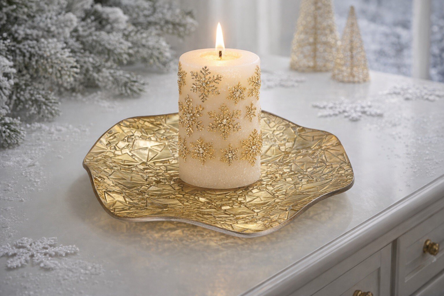 Podstawka szklana 20 cm falowana złota RF0704