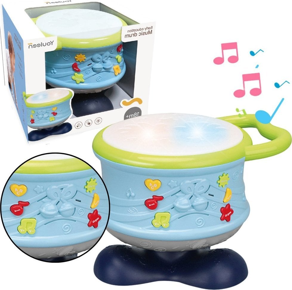 interaktywny Bębenek Muzyczny Edukacyjny Światła Dźwięki Niebieski
