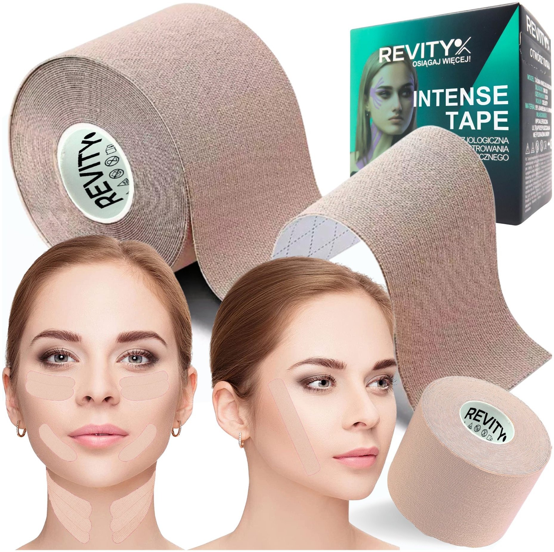 Taśma kinezjologiczna do twarzy i biustu medyczna Revity kinesio tape 5 cm x 5 m 1 szt.