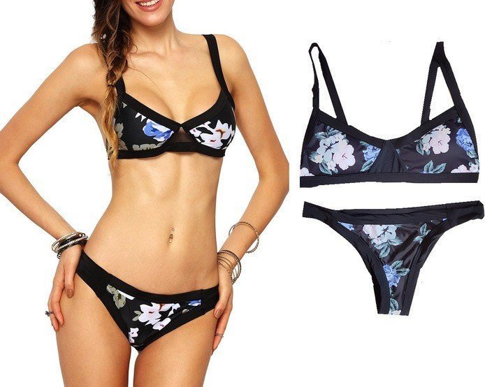 Pan i Pani Gadżet Strój kąpielowy czarny w kwiaty L