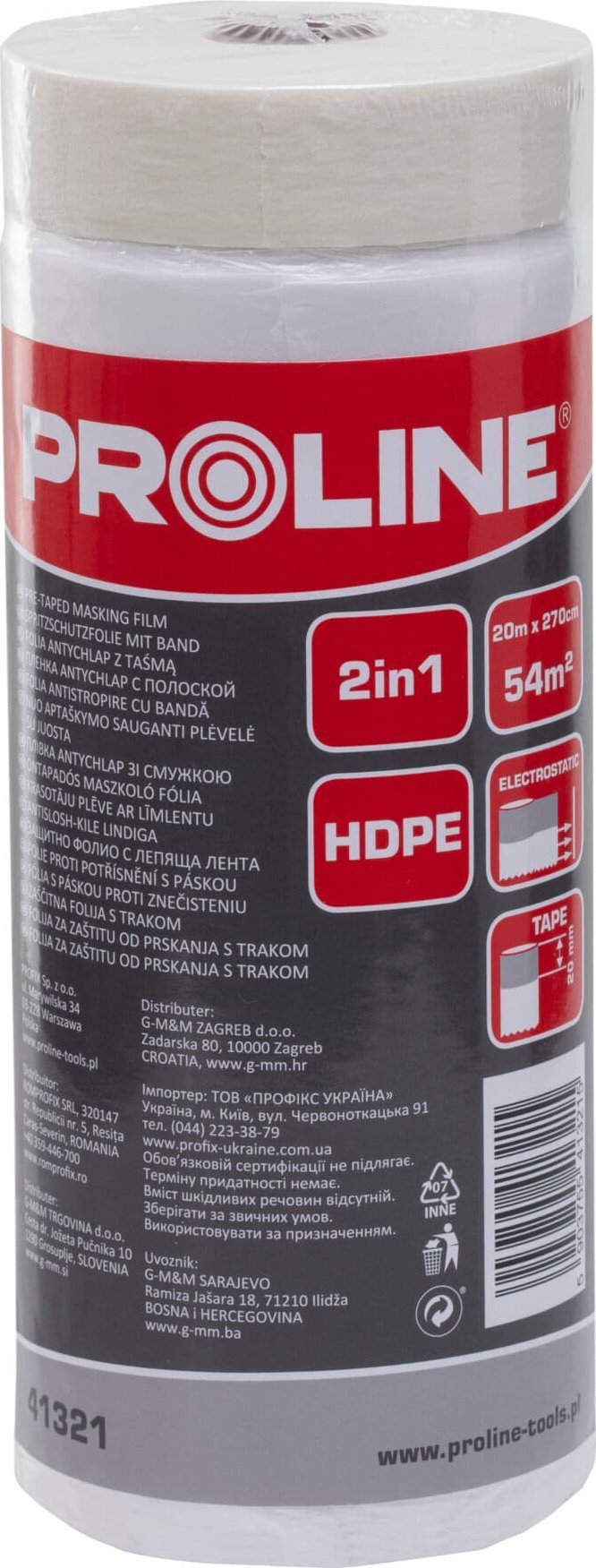 Folia malarska Pro-Line FOLIA ANTYCHLAP Z TAŚMĄ MALARSKĄ, 20 M X 140 CM, PROLINE