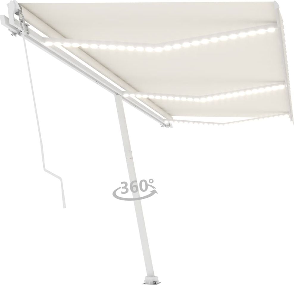 vidaXL Ręcznie zwijana markiza z LED, 600 x 300 cm, kremowa