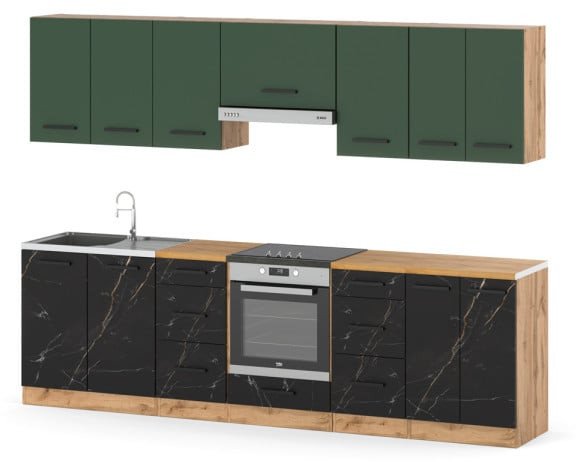 Kuchnia Z Blatem Modułowa Roma 2.8m Wotan Butelkowa Zieleń San Sebastian