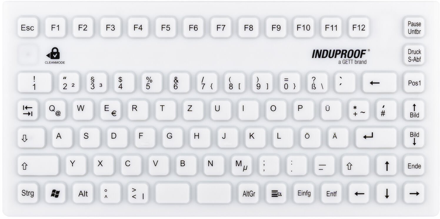 Klawiatura Gett GETT InduProof Smart Compact Silikon Tastatur IP68 wodoodporny można dezynfekować 86 Tasten Farbe: biały USB Layout: DE