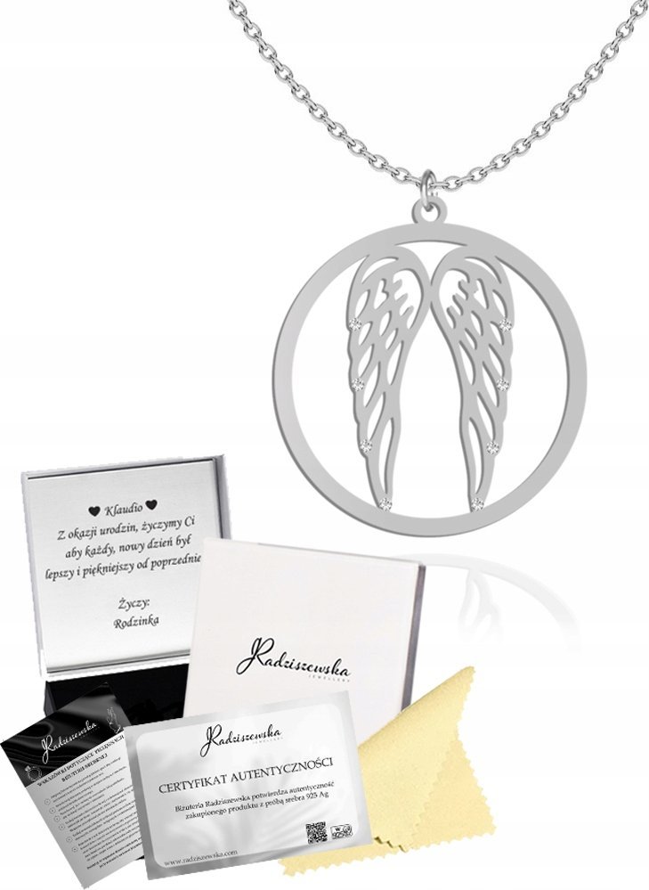 Radziszewska Jewellery Naszyjnik Srebrny Skrzydła Anioła Łańcuszek 925 Prezent Biżuteria ŻYCZENIA
