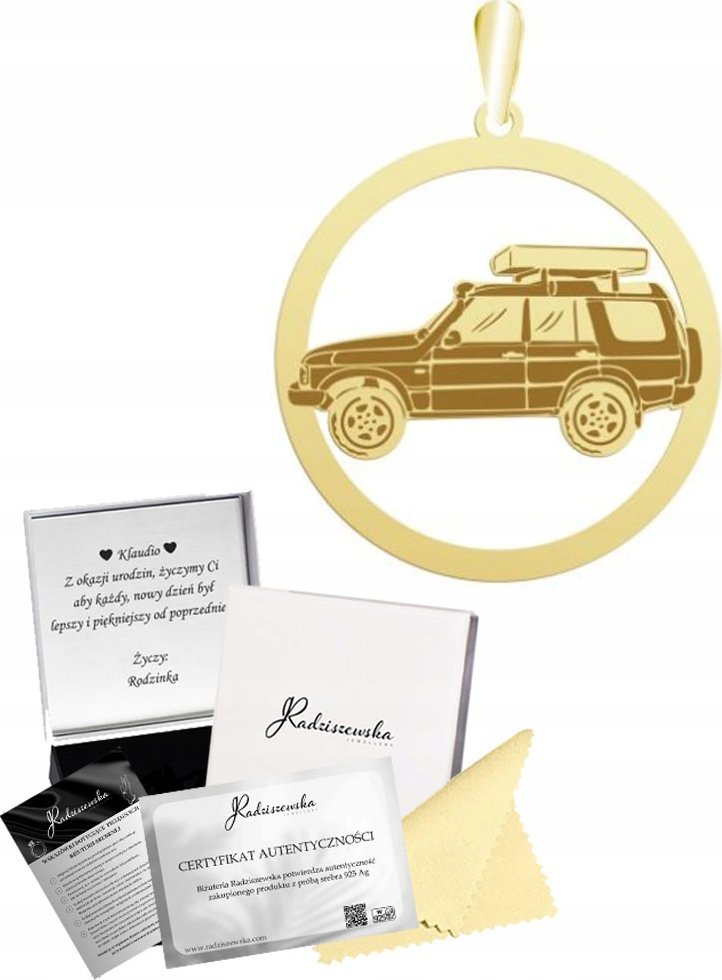 Radziszewska Jewellery Zawieszka Złota Samochód Wyprawowy 925 Prezent Biżuteria GRAWER GRATIS