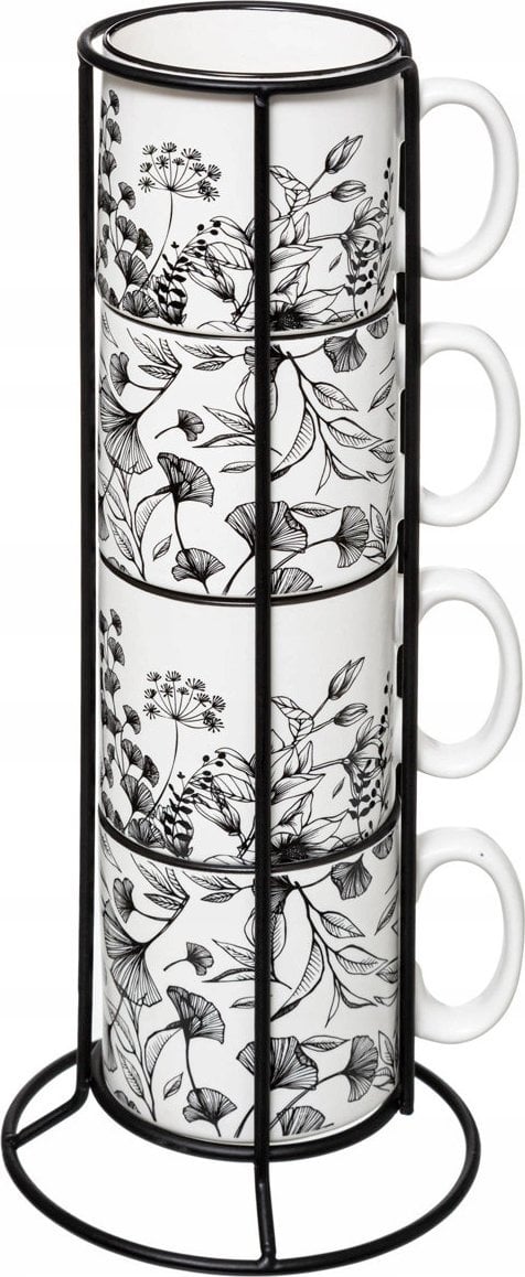 Secret de Gourmet Filiżanki ceramiczne na stojaku FLORAL, 240 ml, 4 sztuki