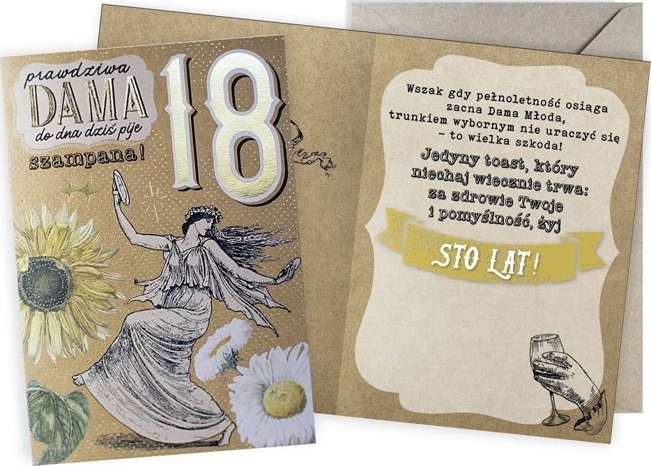 KUKARTKA Karnet Urodziny vintage 18 Prawdziwa Dama