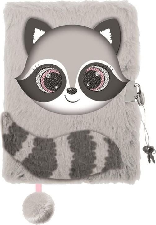 MAJEWSKI Pamiętnik z kłódką 3D włochacz A5 96 kartek linia Raccoon