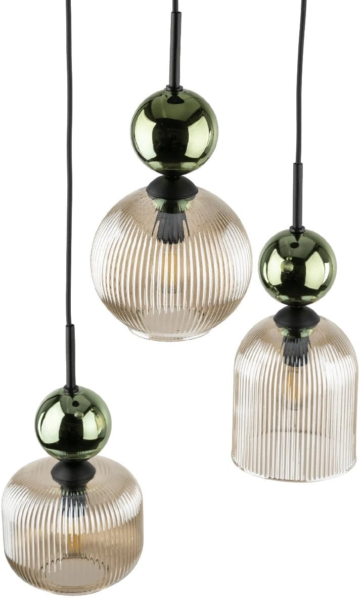 Glamour lampa wisząca do jadalni Sophia Green 11148 żebrowana zielony