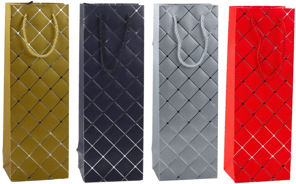 Torba Prezentowa Na Wino Butelkę Papierowa Srebrne Elementy 35 x 12 x 9 cm