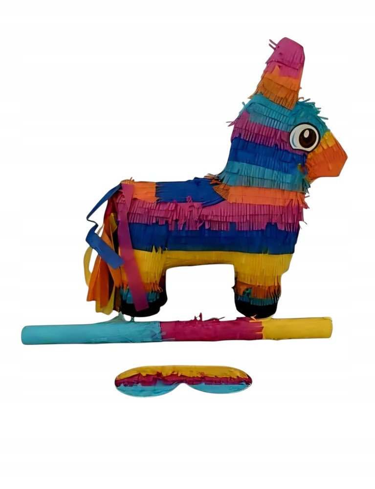 Kolorowa Pinata Piniata w Kształcie Osiołka z Kijem / Duża 39x35x12cm