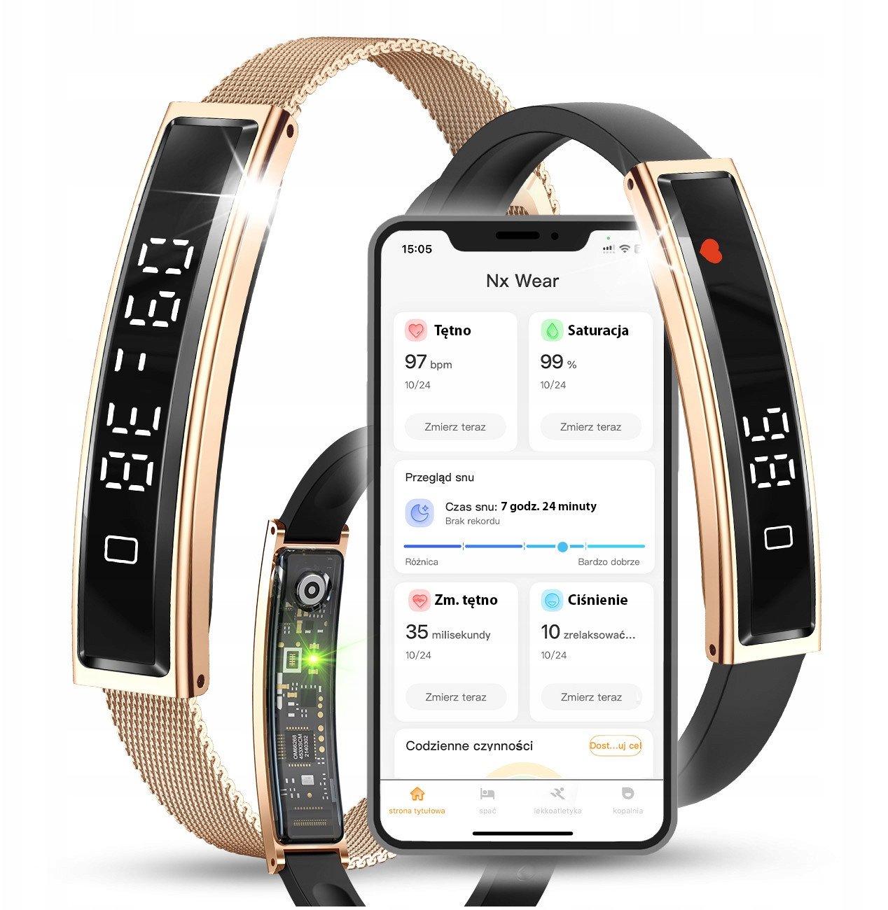 Smartwatch JG Smart Smartband BT5.3 Sportowa opaska Pulsometr Smart Bracelet Wodoodporna Kroki