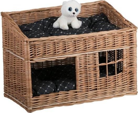 WickerPL RUBY DOMEK WIKLINOWY DLA KOTA PIĘTROWE LEGOWISKO DLA ZWIERZĄT Z PODUSZKAMI 56X36 H32/42 CM
