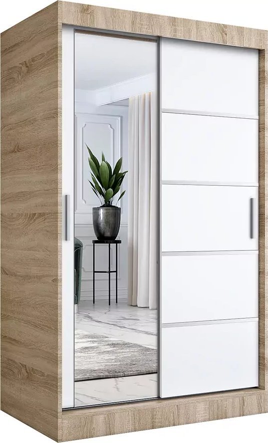 Elior Szafa przesuwna 120 cm dąb sonoma + biel - Felix 3X