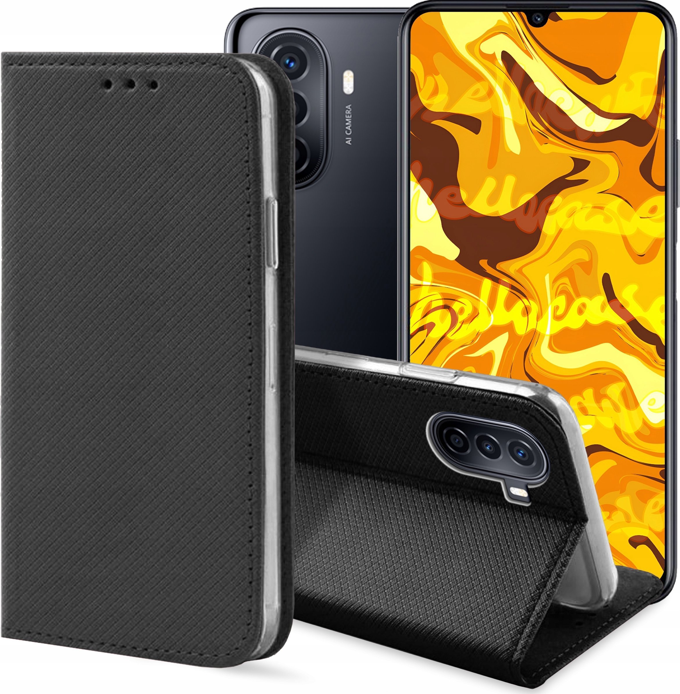 Hello Case ETUI Z KLAPKĄ DO HUAWEI NOVA Y70 CZARNE ZAMYKANE MAGNETYCZNE KABURA FUTERAŁ