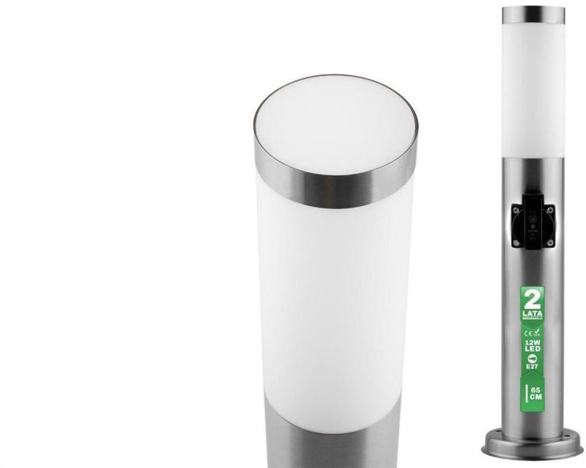 Lampa Ogrodowa Zewnętrzna E27 INOX SŁUPEK 65cm z Gniazdem 230V Lilium Lumiled