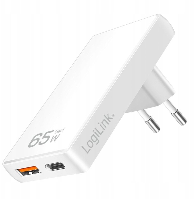 Ładowarka LogiLink Logilink USB adapter sieciowy 1xUSB-A, 1xUSB-C, 65W biały